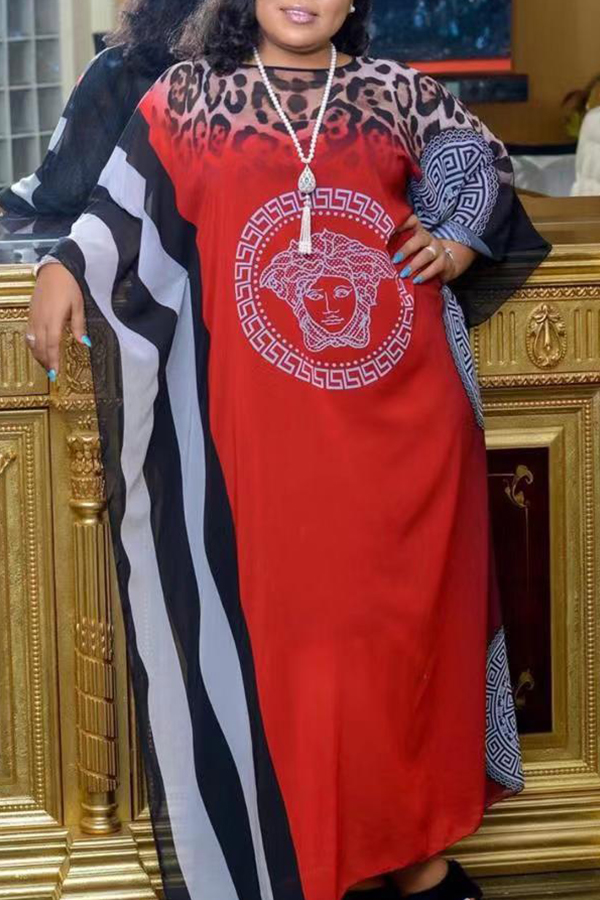 

Lovely Trendy Printed Red Ankle Length Plus Size Dress