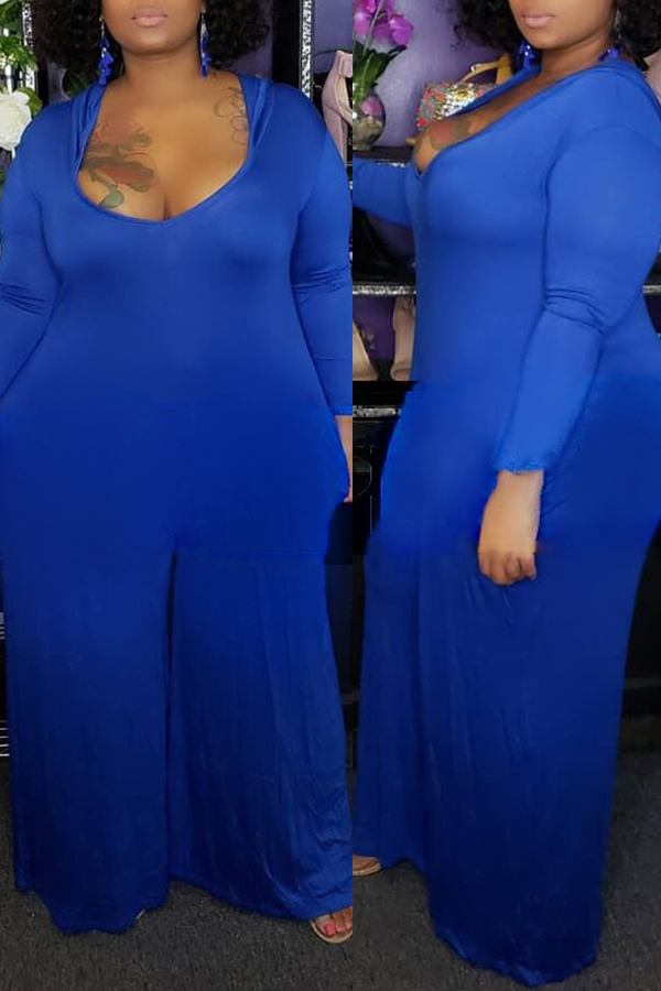 

Lovely Casual U Neck Loose Blue Plus Size One-piece Jumpsuit