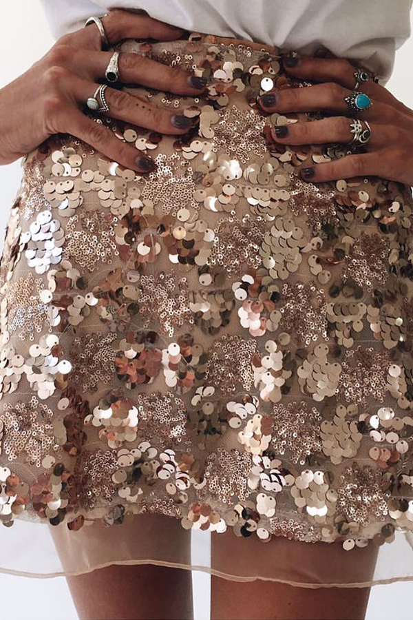 

Lovely Sweet Sequined Gold Mini Skirt