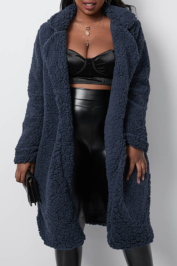 

Lovely Casual Navy Blue Long Coat
