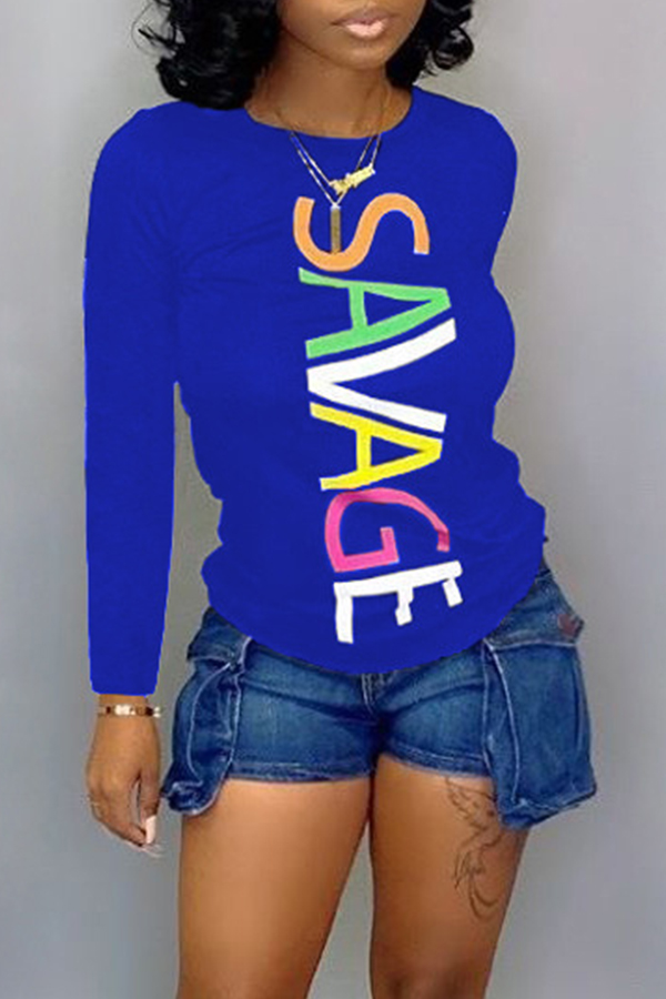 

Lovely Trendy Letter Printed Blue T-shirt