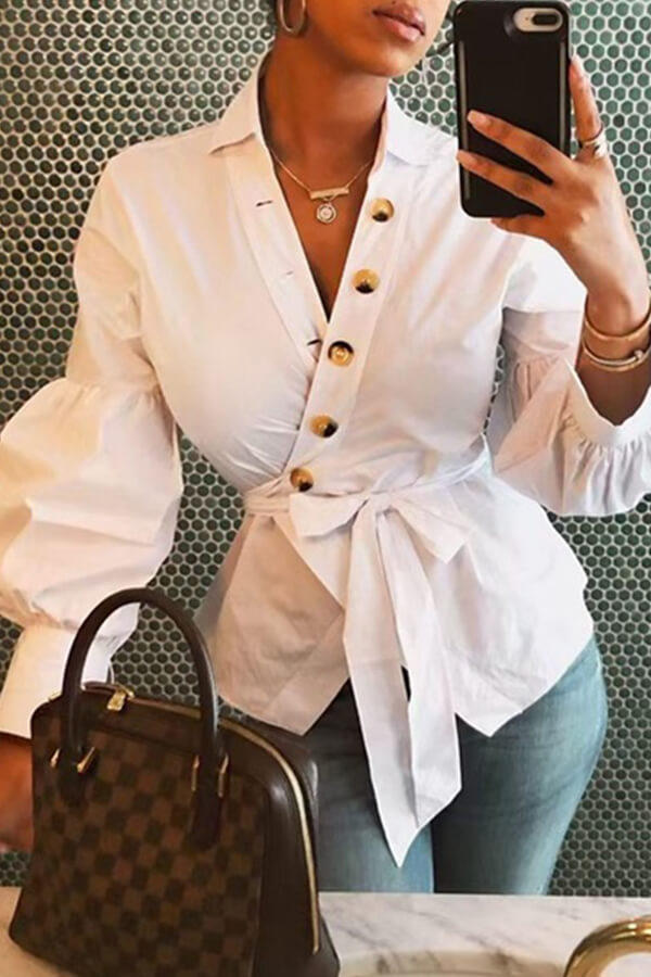 

Lovely Trendy Buttons Design White Blouse