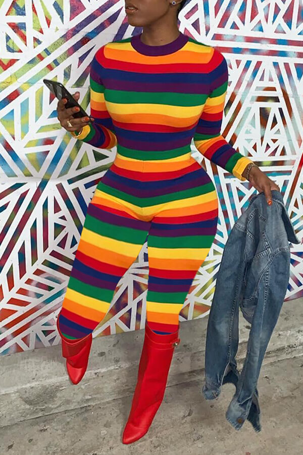 

Lovely Chic Striped Skinny Multicolor One-piece Jumpsuit, Multicolor mstn