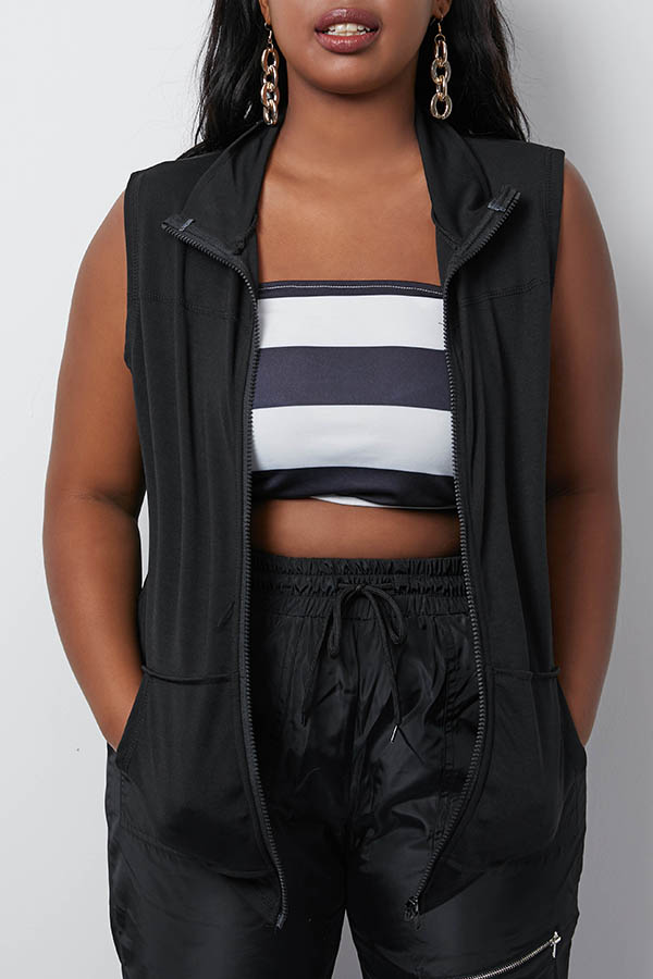 

Lovely Casual Turndown Collar Zipper Design Black Vest