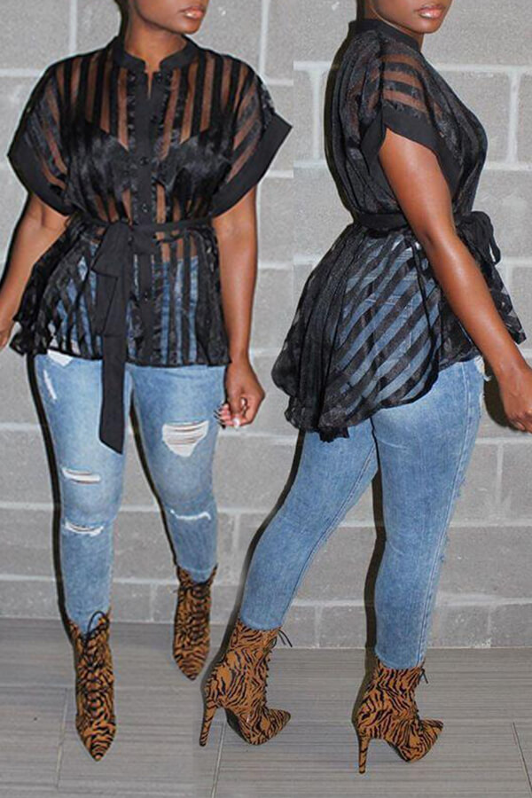 

Lovely Sweet Striped Black Blouse