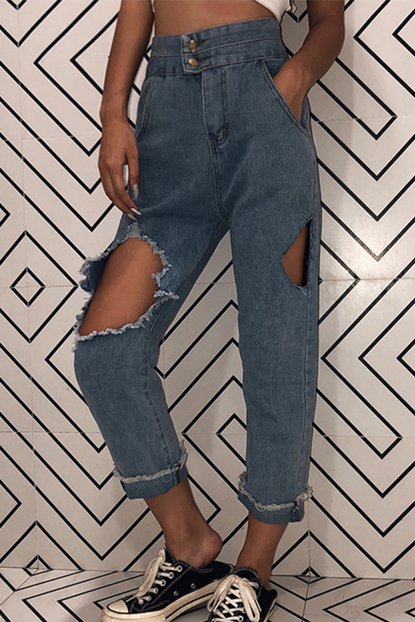 

Lovely Leisure Hollow-out Blue Jeans