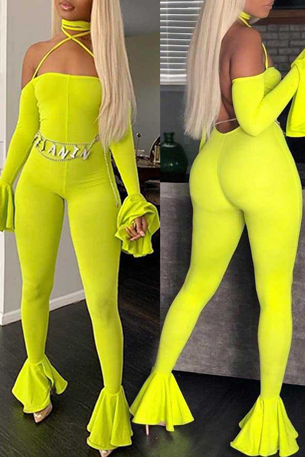 Lovely Sexy Backless Yellow One-piece Jumpsuit(Without Accessory)