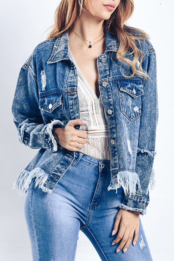 Lovely Trendy Tassel Design Blue Coat