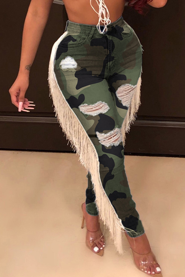 

Lovely Leisure Tassel Design Camouflage Printed Pants, Camo