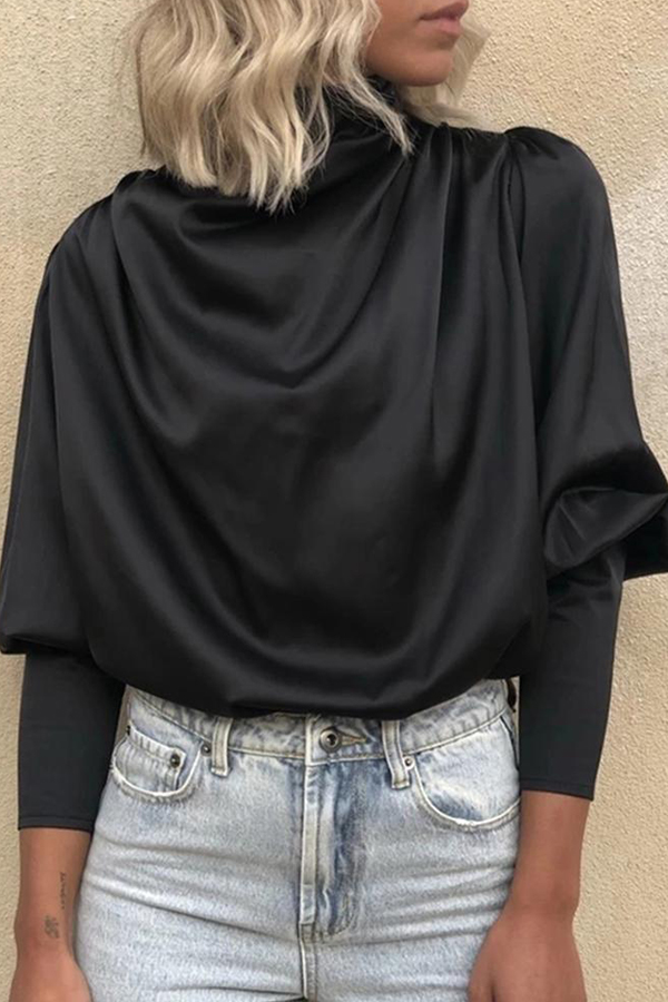 

Lovely Leisure Ruffle Design Black Blouse