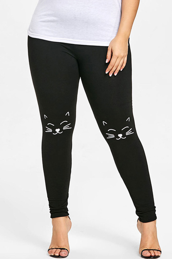

Lovely Casual Printed Black Plus Size Pants