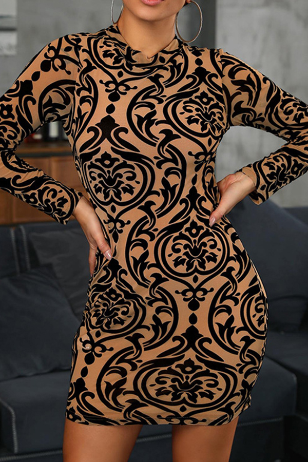 

Lovely Casual Printed Brown Mini Dress