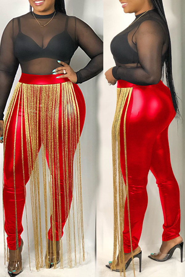 

Lovely Casual Tassel Design Red Pants