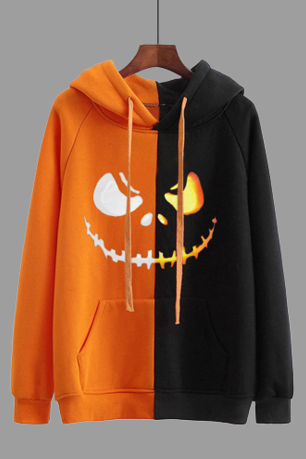 Lovely Halloween Casual Patchwork Black Plus Size Hoodie