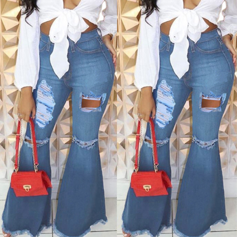 

Lovely Trendy Broken Holes Blue Jeans