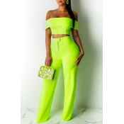 Lovely Trendy Off The Shoulder Green Two-piece Pan