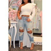 Lovely Work One Shoulder White Blouse
