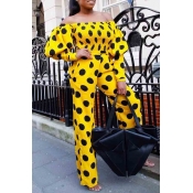 Lovely Casual Dot Printed Yellow Two-piece Pants S