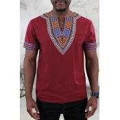 Lovely Casual Patchwork Wine Red T-shirt