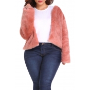 Lovely Casual Light Pink Plus Size Coat