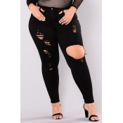 LW Plus Size Casual Hollow-out Black Jeans