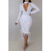 Lovely Sexy V Neck Patchwork White Knee Length Pro