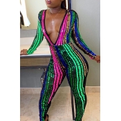 Lovely Trendy Deep V Neck Skinny Multicolor One-pi