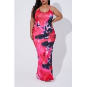 Lovely Casual Tie-dye Red Maxi Plus Size Dress