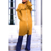 Lovely Casual Flounce Design Yellow Coat
