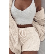 Lovely Casual Basic White Three-piece Shorts Set