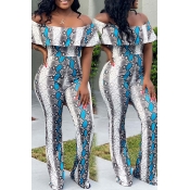 Lovely Trendy Dew Shoulder Blue One-piece Jumpsuit