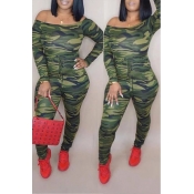 Lovely Casual Camo Print Army Green One-piece Jump