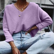 Lovely Leisure V Neck Purple Sweater