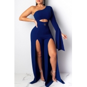 Lovely Casual One Shoulder Blue One-piece Jumpsuit