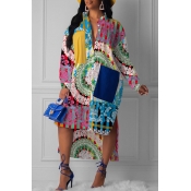 LW Trendy Turndown Collar Printed Multicolor Mid C