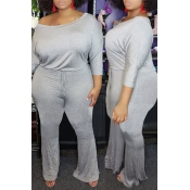 Lovely Trendy One Shoulder Grey Plus Size One-piec