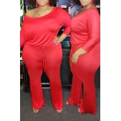 Lovely Trendy One Shoulder Red Plus Size One-piece