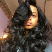 Lovely Casual Natural Looking Long Wavy Carbon Bla