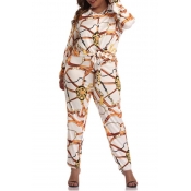 Lovely Casual Printed Plus Size Two-piece Pants Se