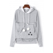 Lovely Casual Hooded Collar Embroidery Design Grey