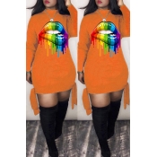 Lovely Casual Lip Printed Croci Mini Dress