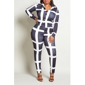Lovely Casual Plaid Printed Black Plus Size Two-pi