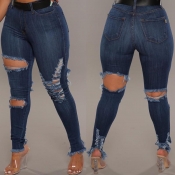 Lovely Casual Hollow-out Blue Jeans