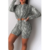 Lovely Casual Hooded Collar Printed Grey Two-piece