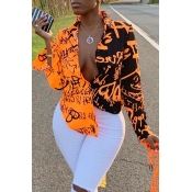 LW Casual Letter Printed Orange Blouse