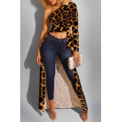 Lovely Casual One Shoulder Leopard Printed Blouse