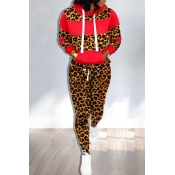 Lovely Trendy Hooded Collar Printed Red Two-piece 