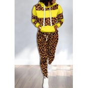 Lovely Trendy Hooded Collar Printed Yellow Two-pie