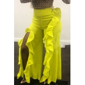 Lovely Trendy Flounce Design Yellow Pants