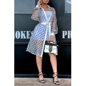Lovely Trendy Dot Printed White Trench Coats